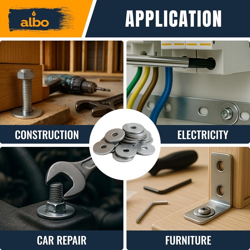 ALBO 20 Pcs Stainless Steel Fender Flat Washers 1/2" x 2" for Bolts and Screws, 304 Stainless Steel Hardware for Construction and DIY - Image 4
